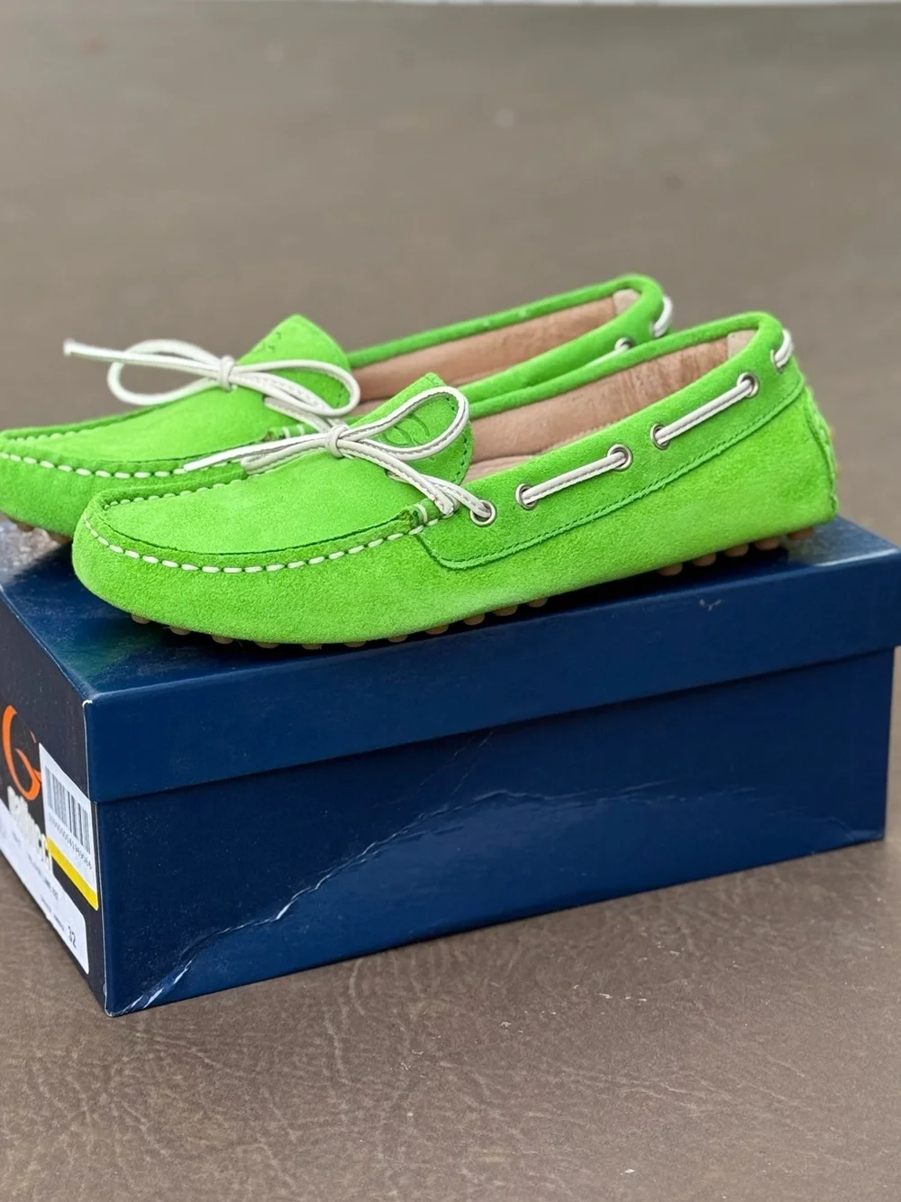 Kids Suede Moccasin Loafers in Bright Green - Classic Driver Style
